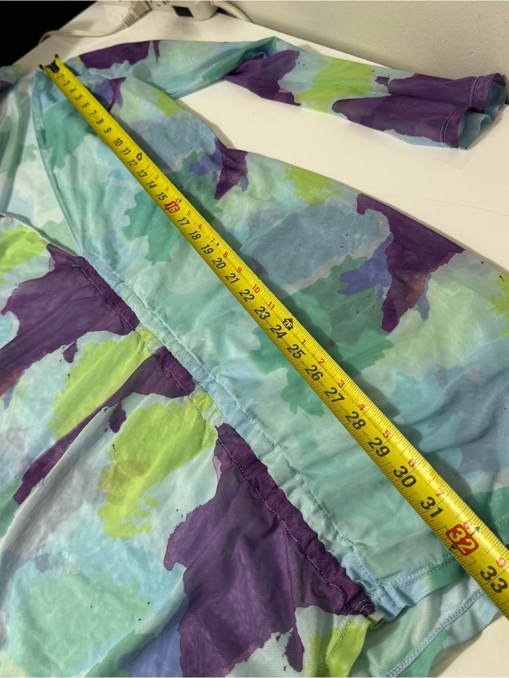 Sheer Watercolor Print Women’s Swim Coverup - Aqua & Purple - Picture 4 of 4